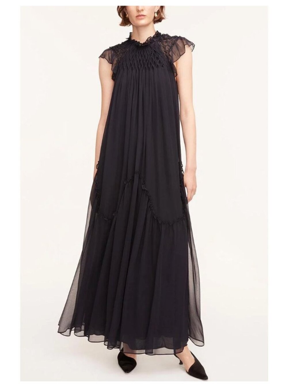 Rebecca Taylor Smocked Chiffon Silk Maxi Dress